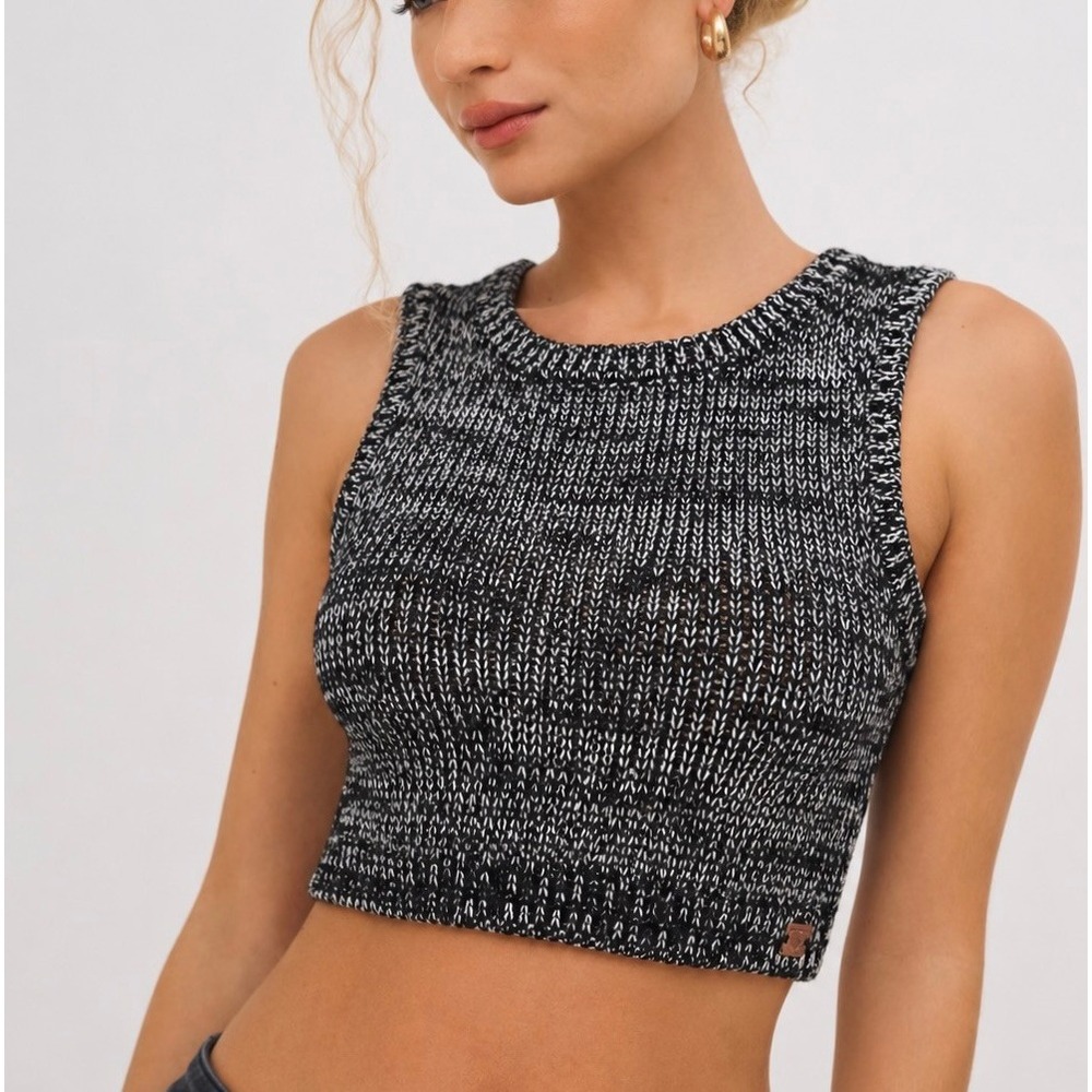 For Love & Lemons KnitZ Marled Sweater Tank Top Sleeveless Crop Top Sz:S NWOT